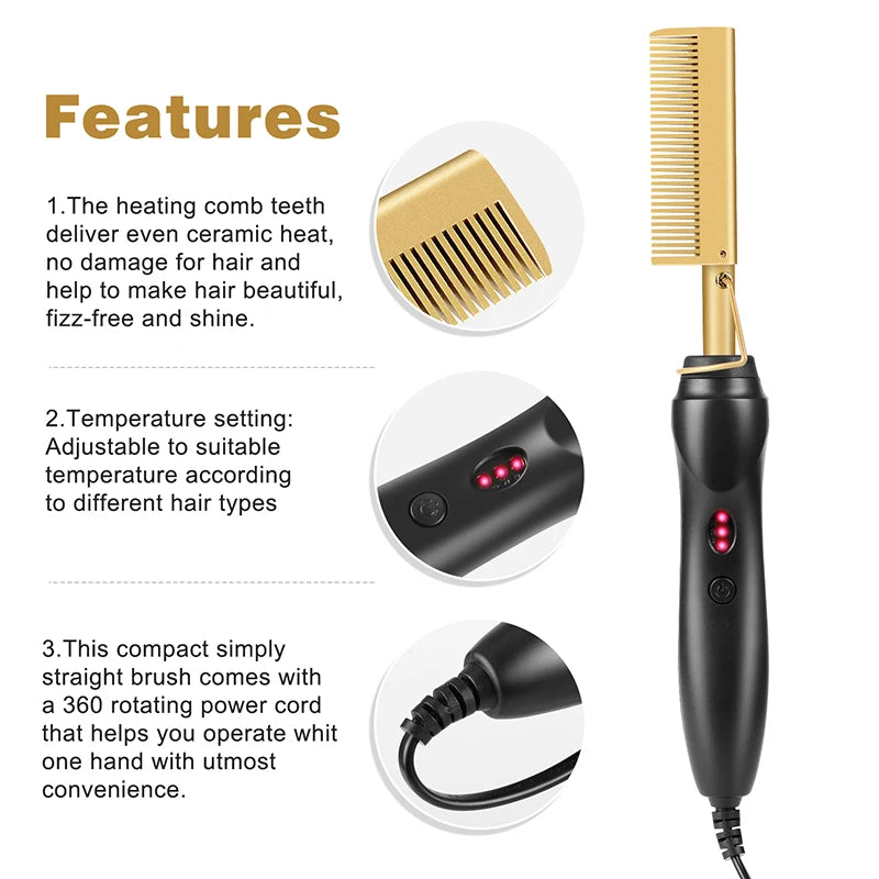2-in-1 Electric Hair Straightener & Curler – Hot Comb Hair Styling Brush for Wet & Dry Hair