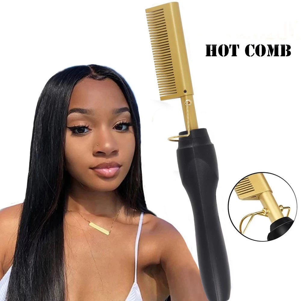 2-in-1 Electric Hair Straightener & Curler – Hot Comb Hair Styling Brush for Wet & Dry Hair