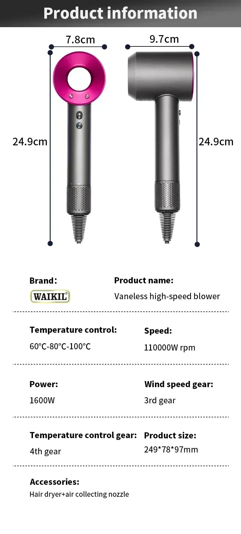 5-in-1 Professional Hair Dryer – Hot & Cold Air Lightweight Thermostatic Styling Tool